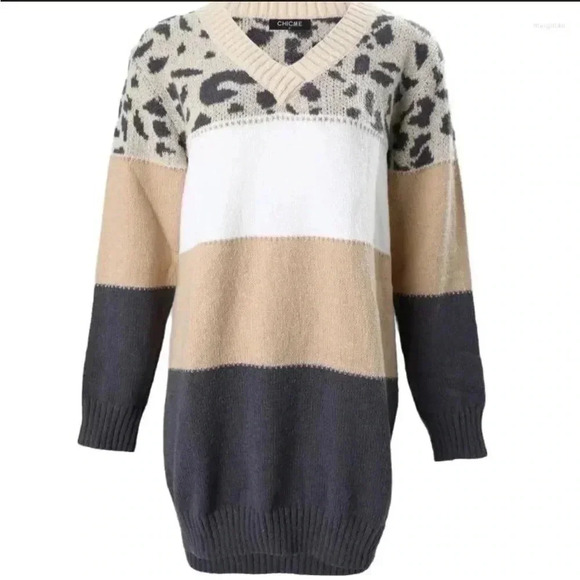 Chicme Women’s Crochet Patchwork V Neck Long Pullover Sweater - Size Small - Picture 3 of 10